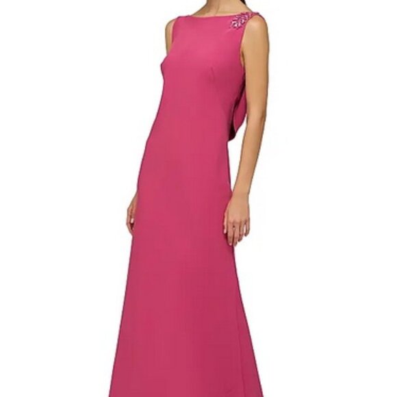 Kay Unger Pippa Berry Sorbet Pink Embellished Cowl Back Trumpet Gown - Picture 3 of 7